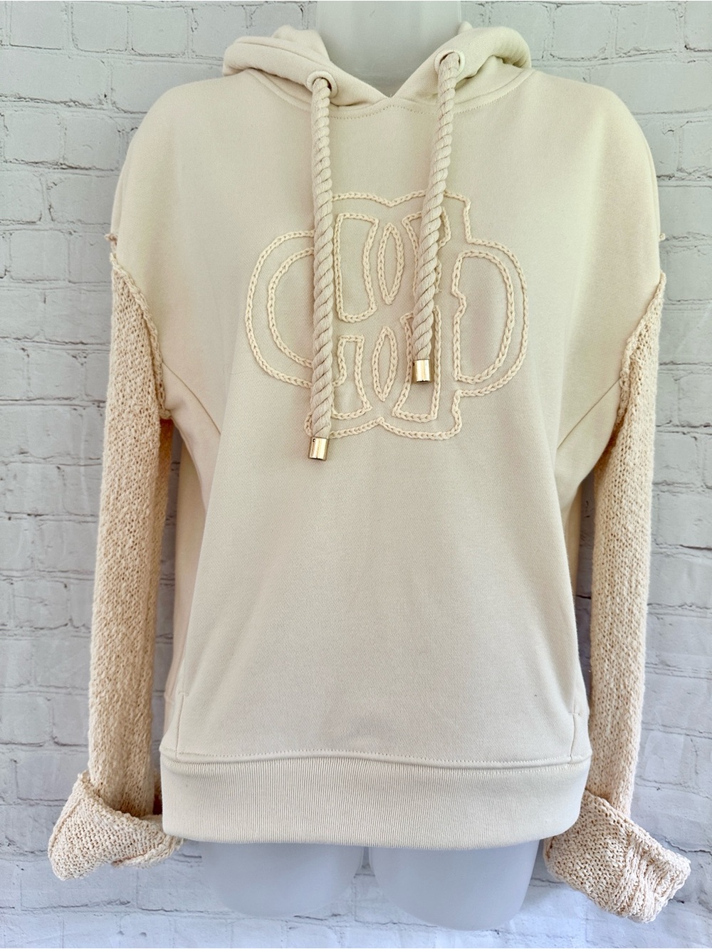 Democracy NWT Cream Pullover Hoodie with Rope Drawstring size M